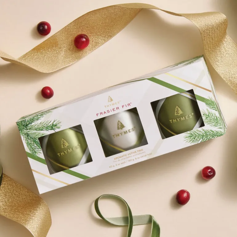 Frasier Fir Frosted Plaid Votive Trio